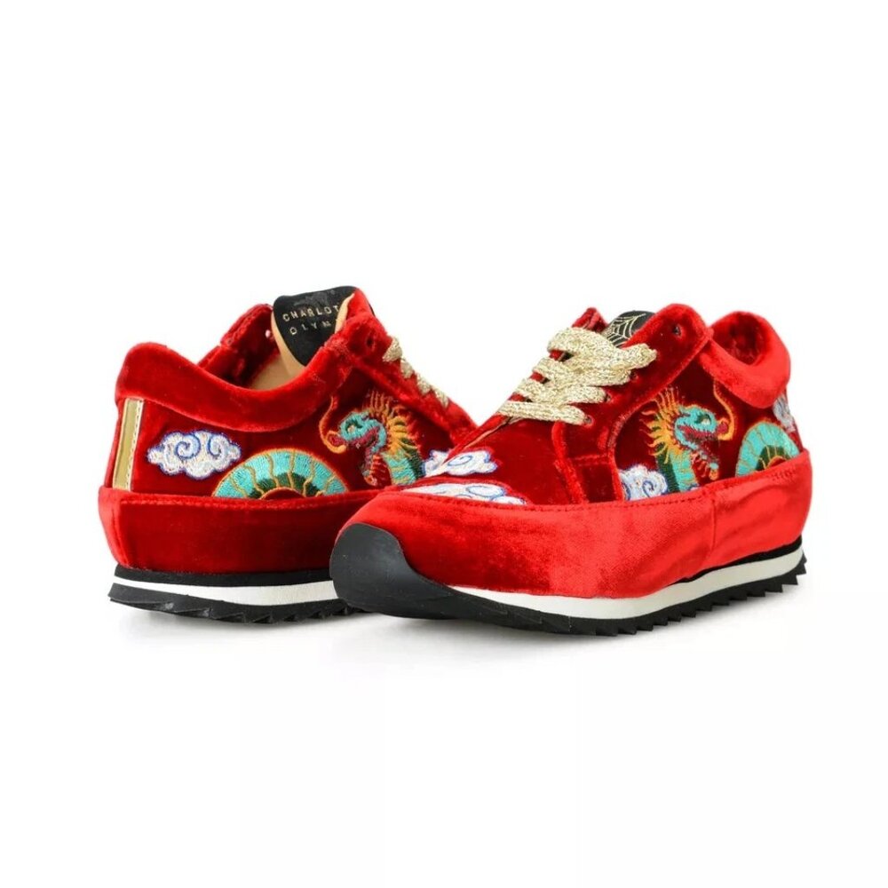 Sneakers Charlotte Olympia Girls "INCY WORK IT! DRAGON" Velvet Leather Shoes
